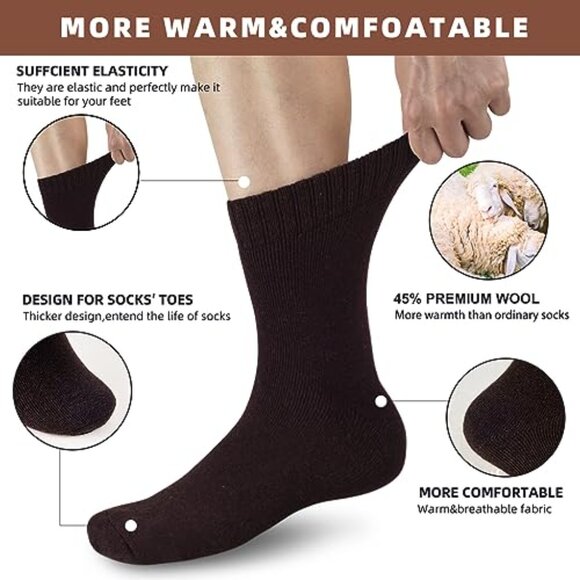 Men's Thermal Wool Boot Socks Thick Cozy Winter Athletic Cold Weather - Picture 5 of 7